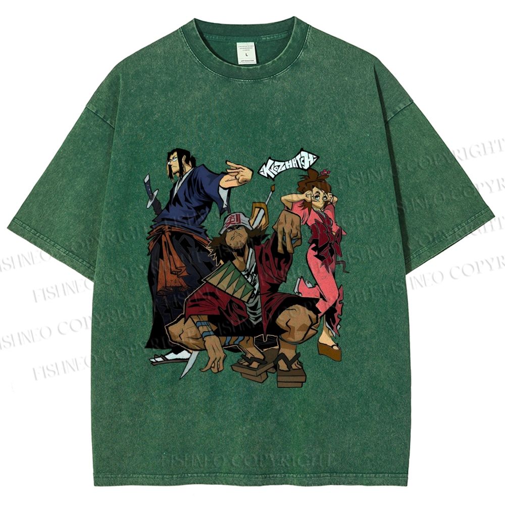 Unisex Samurai Champloo Graffiti  Printed Washed Tee