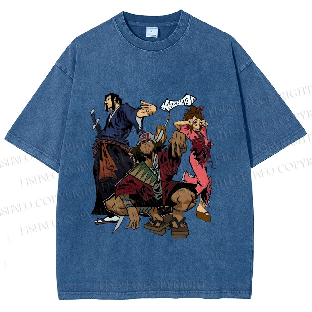 Unisex Samurai Champloo Graffiti  Printed Washed Tee