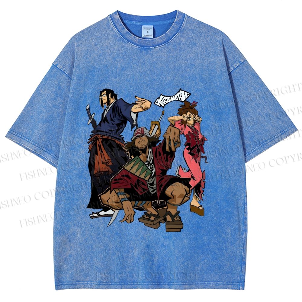 Unisex Samurai Champloo Graffiti  Printed Washed Tee