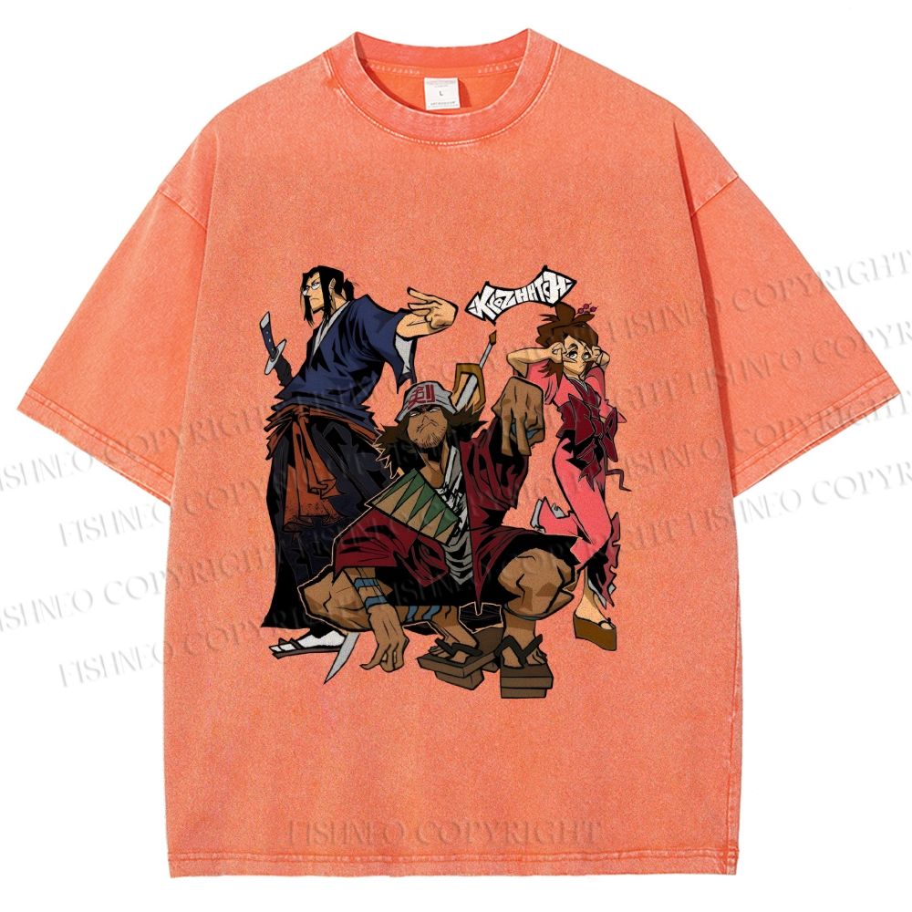 Unisex Samurai Champloo Graffiti  Printed Washed Tee