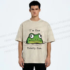 Unisex "I'm Fine" Frog Printed Washed Tee