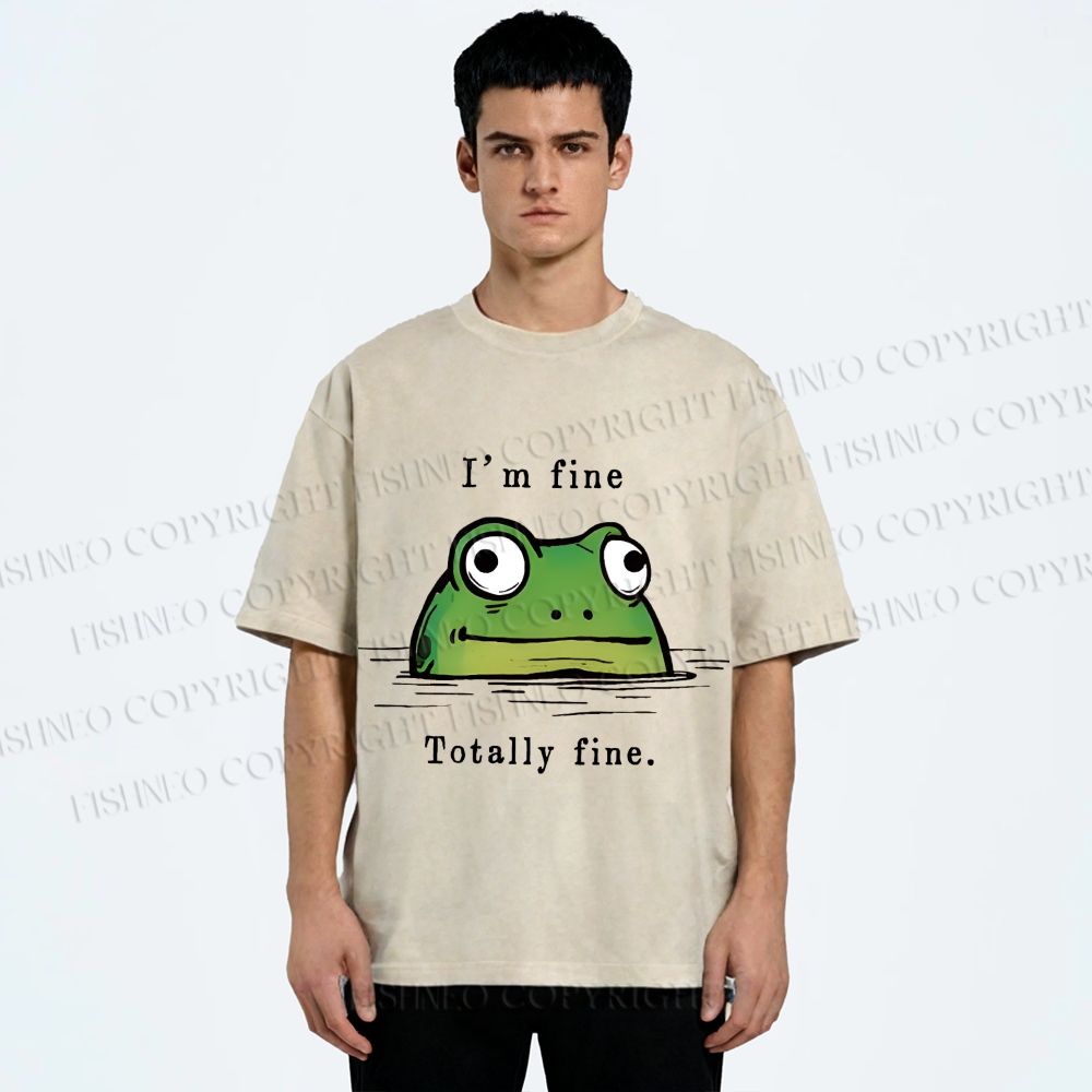 Unisex "I'm Fine" Frog Printed Washed Tee