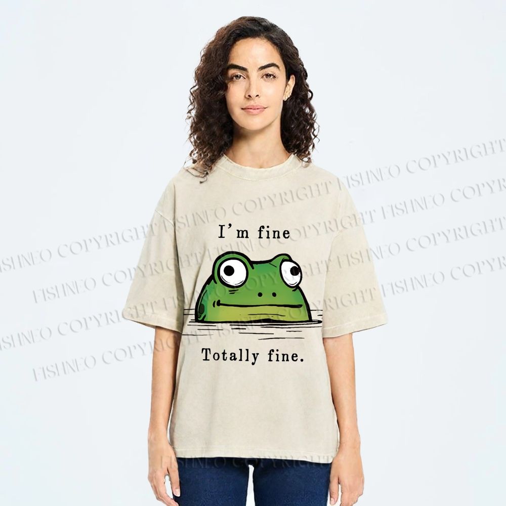 Unisex "I'm Fine" Frog Printed Washed Tee