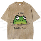 Unisex "I'm Fine" Frog Printed Washed Tee