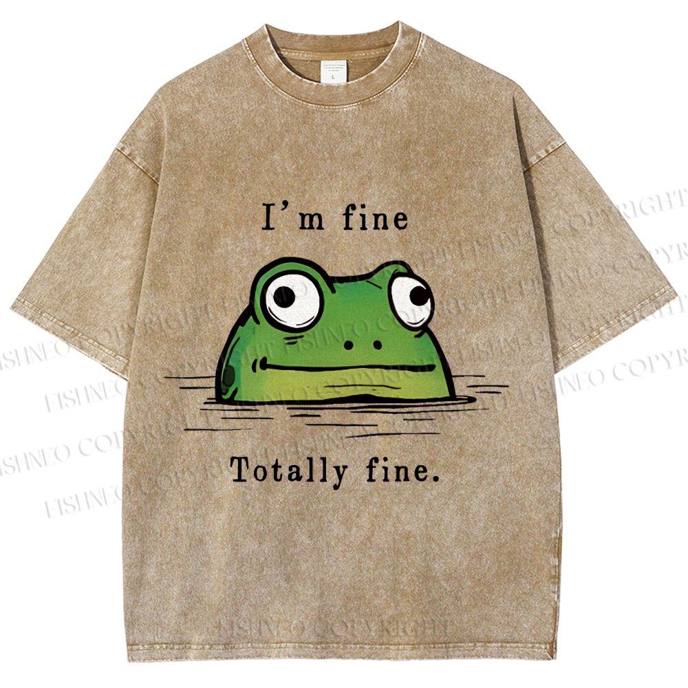 Unisex "I'm Fine" Frog Printed Washed Tee
