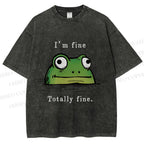 Unisex "I'm Fine" Frog Printed Washed Tee