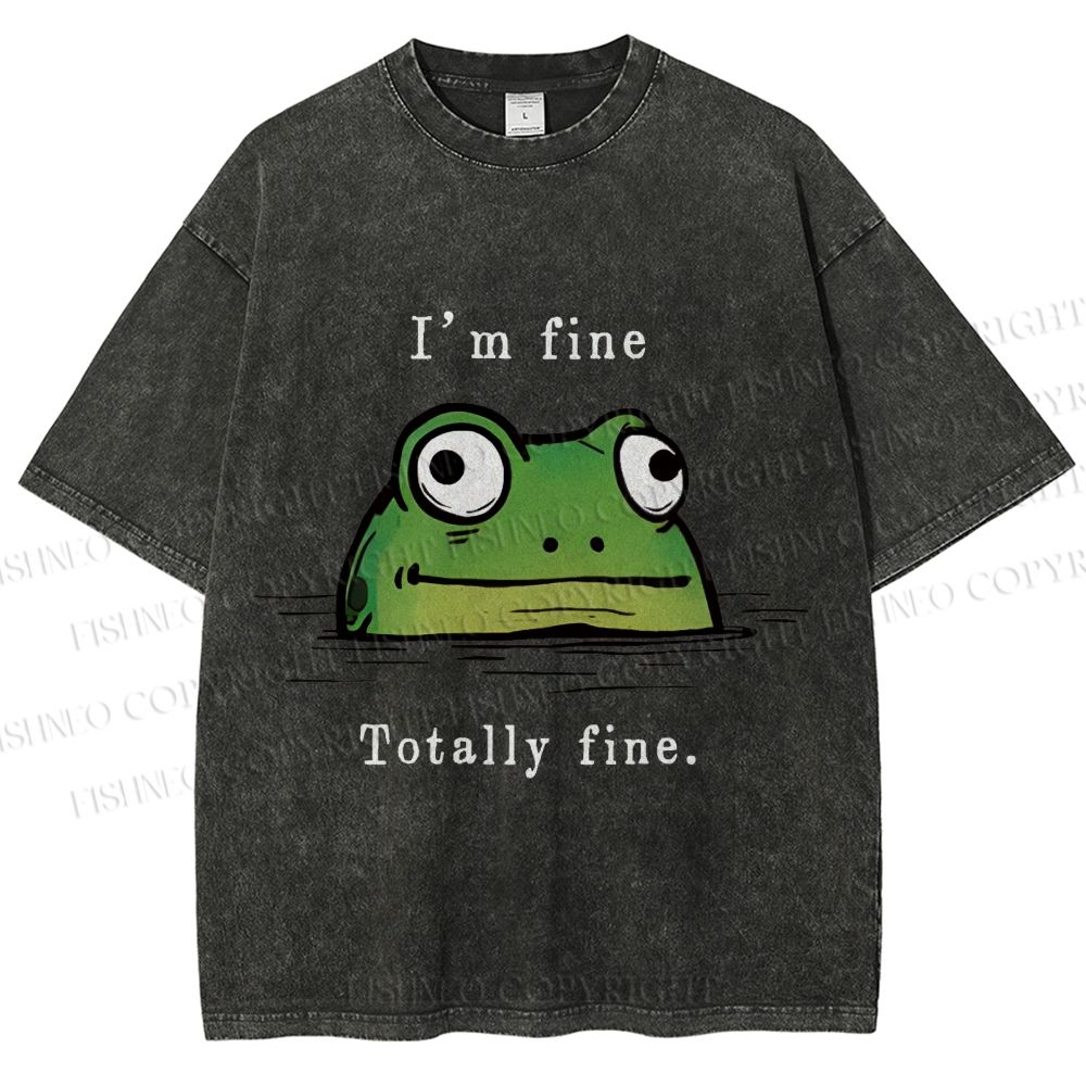 Unisex "I'm Fine" Frog Printed Washed Tee