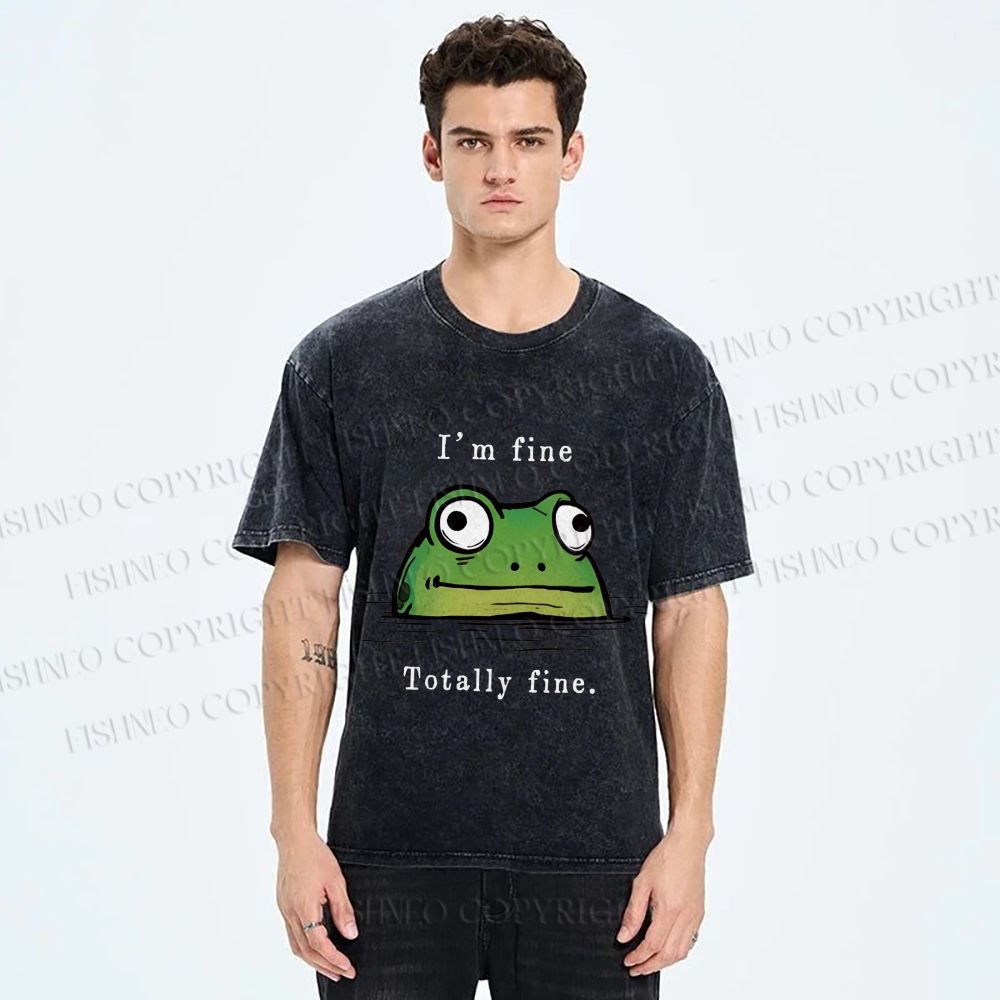Unisex "I'm Fine" Frog Printed Washed Tee