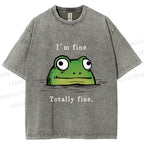 Unisex "I'm Fine" Frog Printed Washed Tee