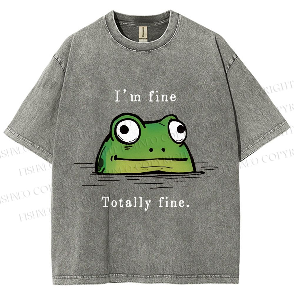 Unisex "I'm Fine" Frog Printed Washed Tee