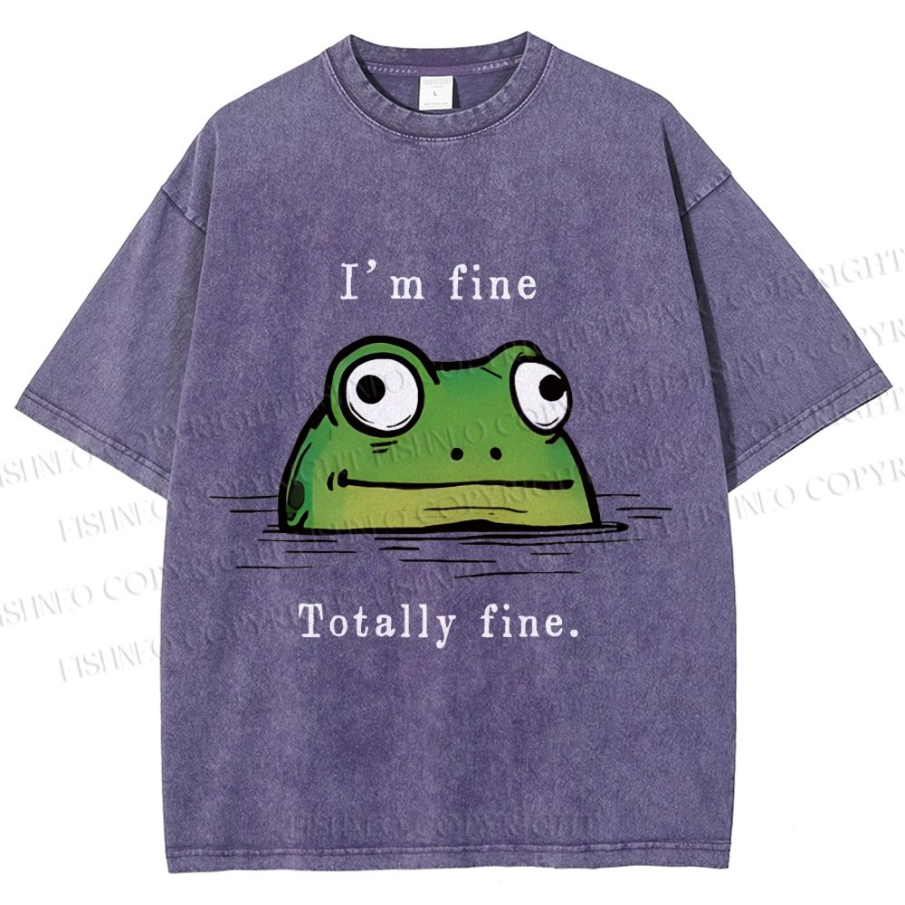 Unisex "I'm Fine" Frog Printed Washed Tee