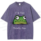 Unisex "I'm Fine" Frog Printed Washed Tee