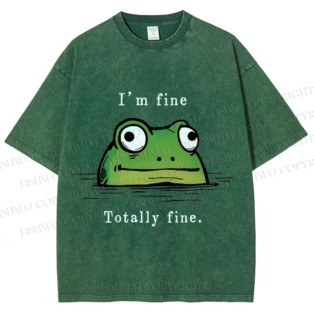 Unisex "I'm Fine" Frog Printed Washed Tee