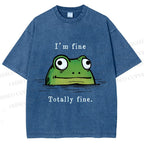 Unisex "I'm Fine" Frog Printed Washed Tee