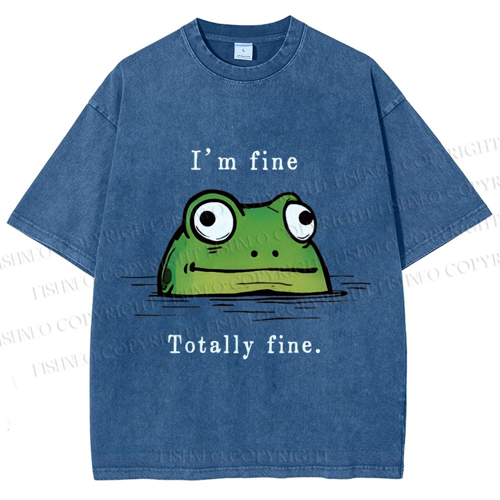Unisex "I'm Fine" Frog Printed Washed Tee