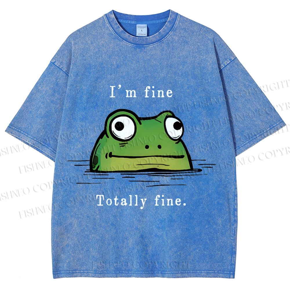 Unisex "I'm Fine" Frog Printed Washed Tee