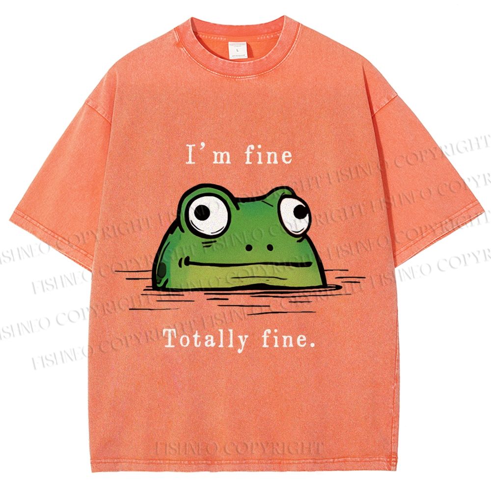 Unisex "I'm Fine" Frog Printed Washed Tee
