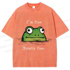 Unisex "I'm Fine" Frog Printed Washed Tee