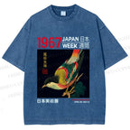 Unisex 1967 Japan Art Exhibition Bird Printed Washed Tee