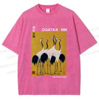 Unisex Ogata Korin Red Crown Cranes Printed Washed Tee