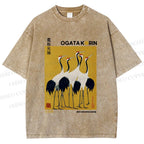 Unisex Ogata Korin Red Crown Cranes Printed Washed Tee