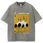 Unisex Ogata Korin Red Crown Cranes Printed Washed Tee