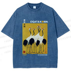 Unisex Ogata Korin Red Crown Cranes Printed Washed Tee