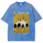 Unisex Ogata Korin Red Crown Cranes Printed Washed Tee