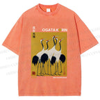 Unisex Ogata Korin Red Crown Cranes Printed Washed Tee
