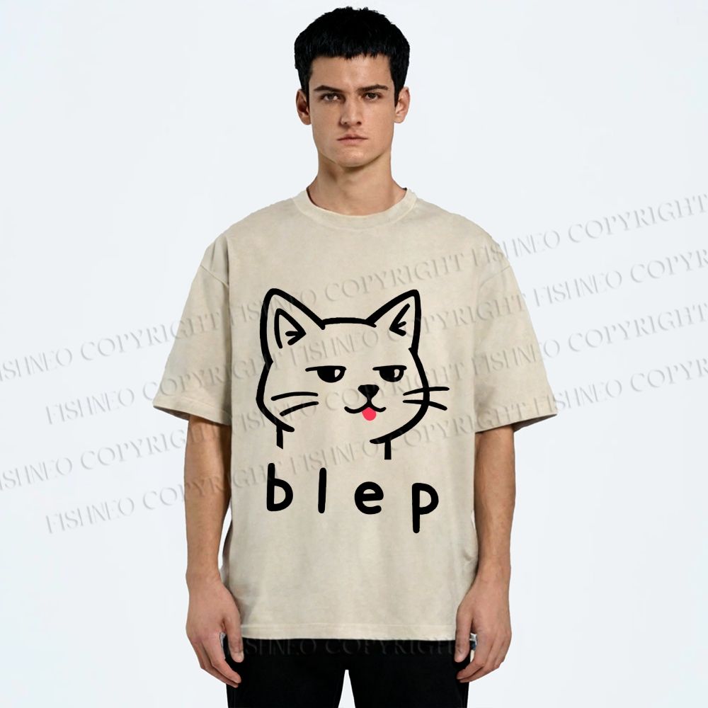 Unisex Blep Sassy Cat Printed Washed Tee