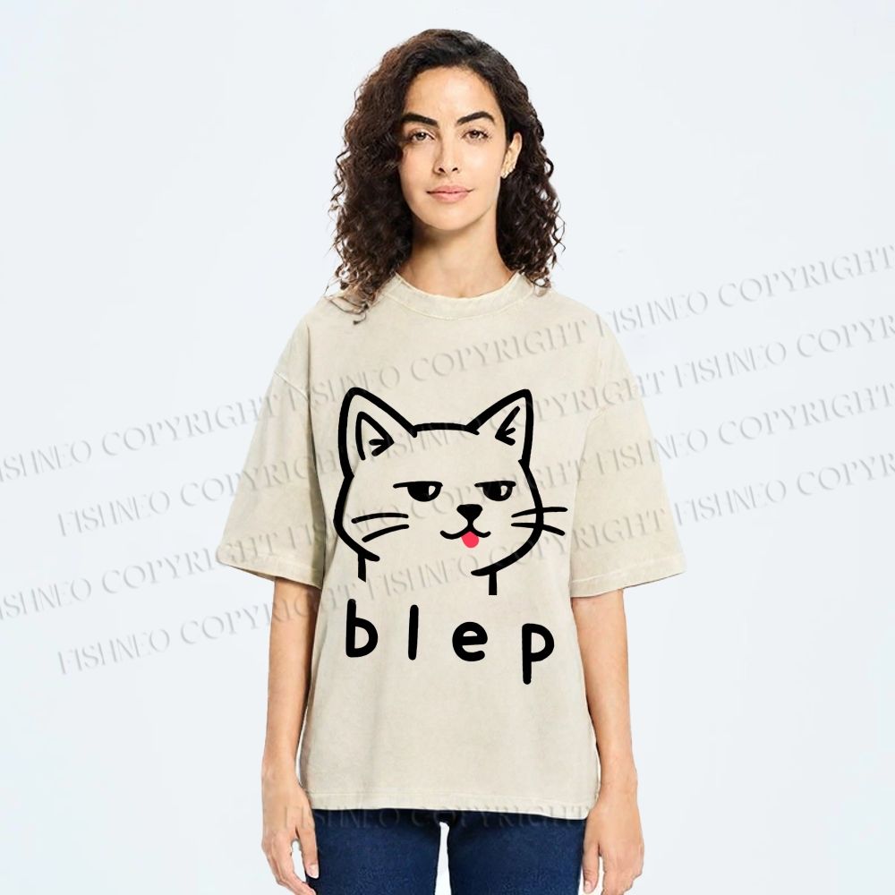 Unisex Blep Sassy Cat Printed Washed Tee
