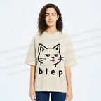 Unisex Blep Sassy Cat Printed Washed Tee