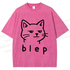Unisex Blep Sassy Cat Printed Washed Tee