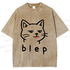 Unisex Blep Sassy Cat Printed Washed Tee