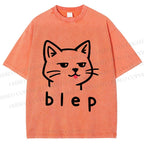 Unisex Blep Sassy Cat Printed Washed Tee