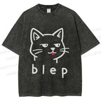 Unisex Blep Sassy Cat Printed Washed Tee