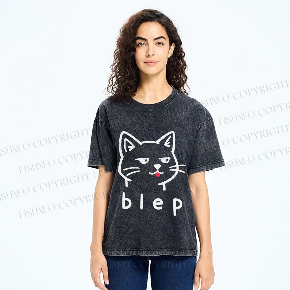 Unisex Blep Sassy Cat Printed Washed Tee