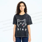 Unisex Blep Sassy Cat Printed Washed Tee