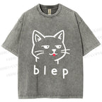 Unisex Blep Sassy Cat Printed Washed Tee
