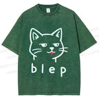 Unisex Blep Sassy Cat Printed Washed Tee
