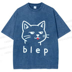 Unisex Blep Sassy Cat Printed Washed Tee