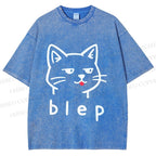 Unisex Blep Sassy Cat Printed Washed Tee