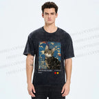 Unisex Kusama-Style Tabby Cat Printed Washed Tee