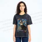 Unisex Kusama-Style Tabby Cat Printed Washed Tee
