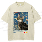 Unisex Kusama-Style Tabby Cat Printed Washed Tee