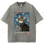 Unisex Kusama-Style Tabby Cat Printed Washed Tee