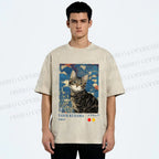 Unisex Kusama-Style Tabby Cat Printed Washed Tee