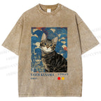 Unisex Kusama-Style Tabby Cat Printed Washed Tee