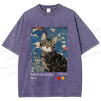 Unisex Kusama-Style Tabby Cat Printed Washed Tee