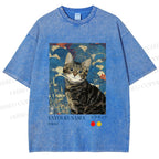 Unisex Kusama-Style Tabby Cat Printed Washed Tee